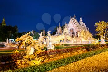 Wat Rong Khun (White Temple) at sunset, Chiang Rai, Thailand 