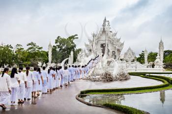 Unidentified people celebrating Loi Krathong festival at Wat Rong Khun Temple