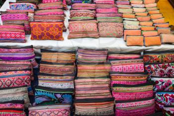 Colorful thai style fabric in the market, Thailand