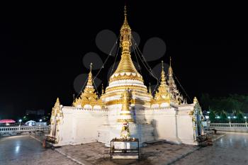 Lake with Wat Chong Klang and Wat Chong Kham temples at the night in Mae Hong Son, Thailand