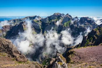 Landscape of trek Pico do Arieiro to Pico Ruivo, Madeira island, Portugal