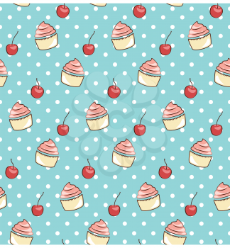 seamless sweet pattern with cupcake and cherry