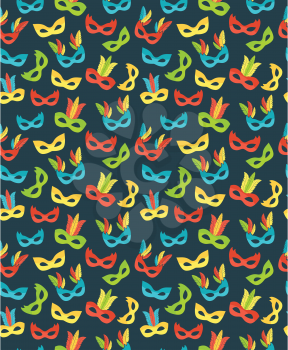 Seamless carnival masks pattern isolated on blue background