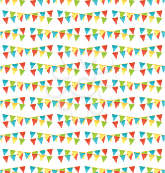 Seamless bright fun celebration festive buntings pattern isolated on white background