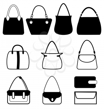 Set of flat woman bags isolated on white background