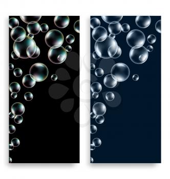 Two dark leaflets with soap bubbles and space for text