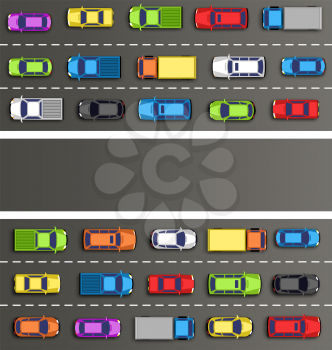 Traffic jam on the road with cars on gray background