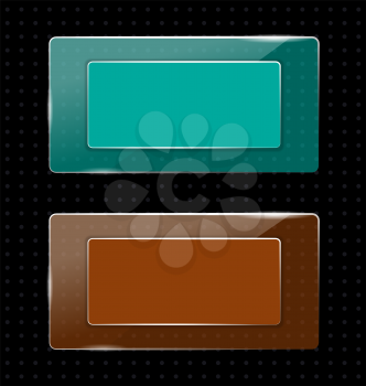 Two glassy multicolored transparent frames on black background in points