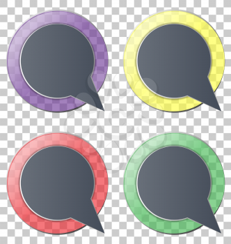Four multicolred transparent glassy circle icons on grey background