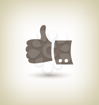 Thumb up gesture. Good icon hand on beige background