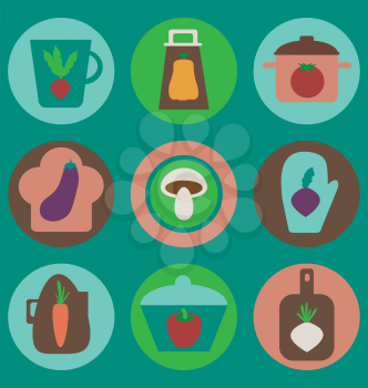 Multicolored kitchen icons set