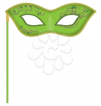 Green mask on stick isolated on white background