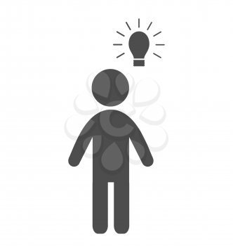 Man with idea lamp flat icon pictogram isolated on white background