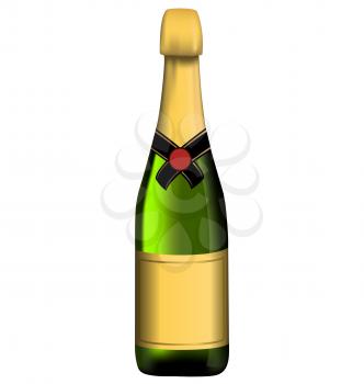 Green bottle of sparkling wine isolated on white