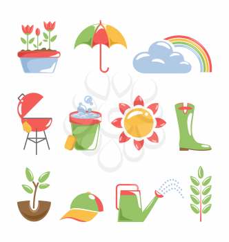 Spring icons isolated on white background