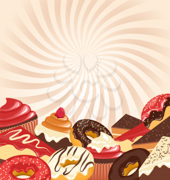 Sweets with radial stripes on beige background