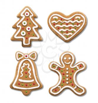 Set of Gingerbread Christmas Cookies Isolated on White Background