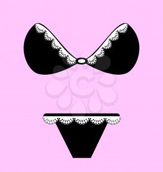 Black female underwear with lace isolated on pink