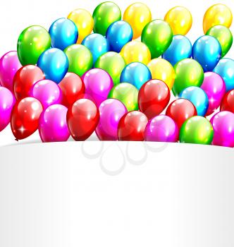 Multicolored Inflatable Celebration Bright Balloons with Frame Isolated on White Background