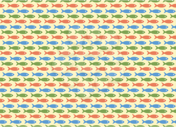 Seamless sea pattern. Multicolor fishes on yellow background
