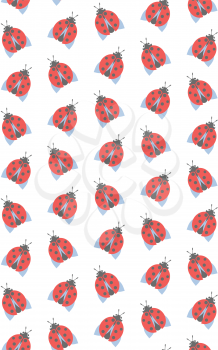 Spring seamless pattern with ladybugs isolated on white background