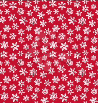 Seamless Christmas Winter Pattern with Snowflakes Isolated on Red Background