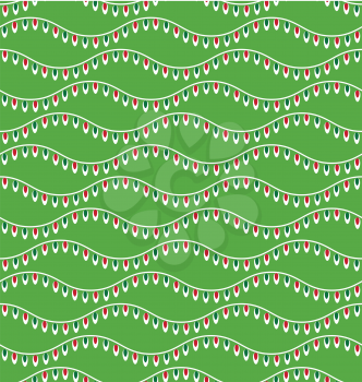 Seamless Winter Pattern with Christmas Lights Isolated on Green Background