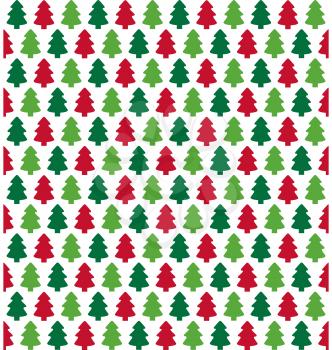 Seamless Christmas Pattern with Evergreen Trees Isolated on White Background