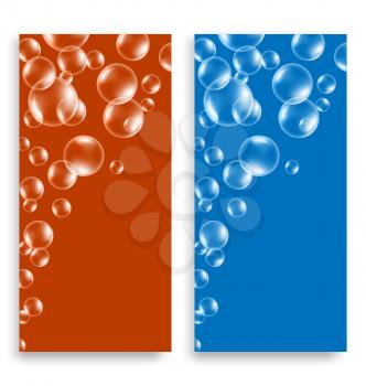 Two bright multicolored leaflets with soap bubbles and space for text