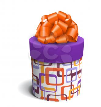 Colorful Violet and Orange Celebration Gift Box with Bow Isolated on White Background