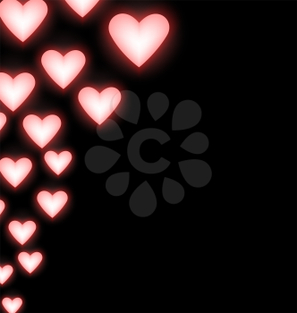 Self-illuminated pink hearts on black background