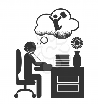 Flat office spring dream icon isolated on white background