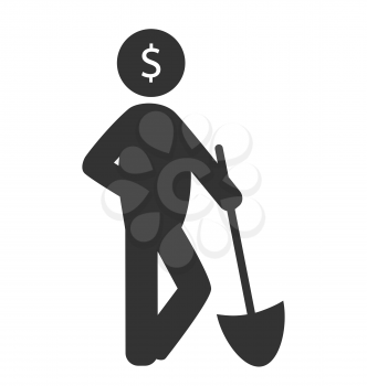 Business finance icon with shovel isolated on white background