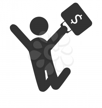 Business finance icon with jumping man with suitcase with money isolated on white background