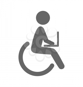 Disability man with notebook pictogram flat icon isolated on white background