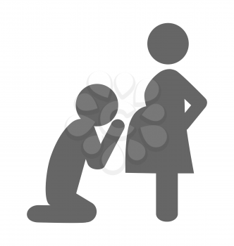 Pregnant woman and her husband pictogram flat icon isolated on white background
