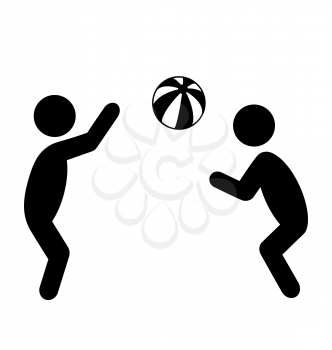 Summertime Pictogram Flat People Play with Beach Ball Icon Isolated on White Background