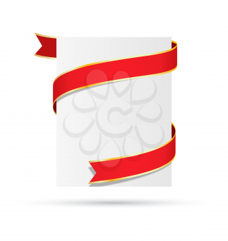 Celebration Paper Card with Bright Festive Curved Ribbon Isolated on White Background