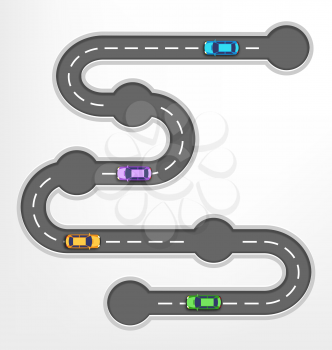 Road Infographic Travel Background with Multicolored Cars