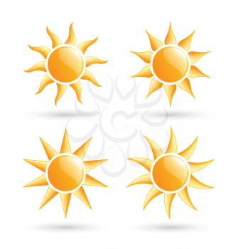 Three suns icons with shadow isolated on white background
