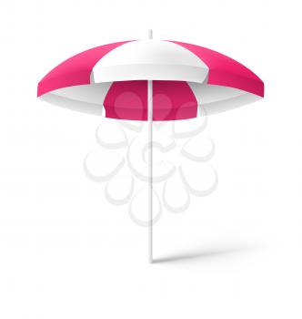 Pink sun beach umbrella isolated on white background