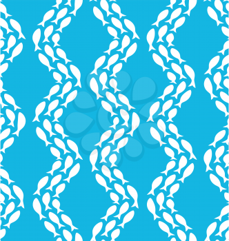 Seamless sea pattern with school of white fishes on blue background