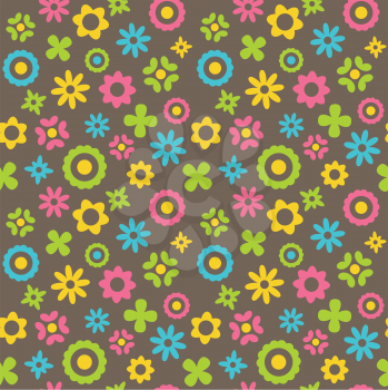 Bright fun abstract seamless pattern with flowers 