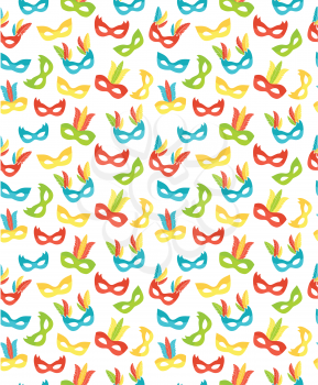 Seamless carnival masks pattern isolated on white background