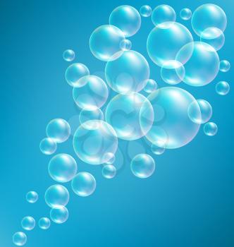 Transparent Soap Bubbles like Frame on Blue Background