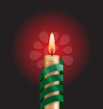 Candle with green spiral tape on dark background