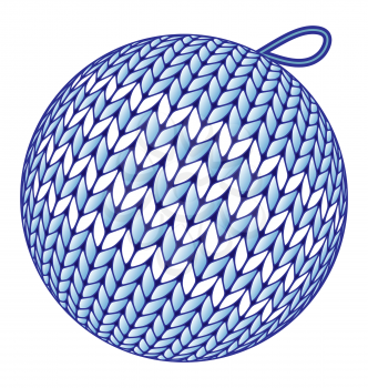 Blue knitted Christmas ball without shadow isolated on white background