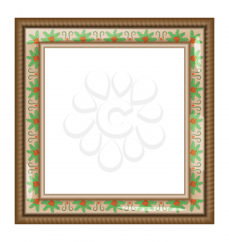 Brown frame with holly isolated on white
