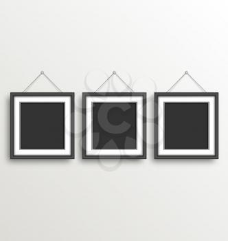 Three Black Simple Modern Blank Frames on Grayscale background