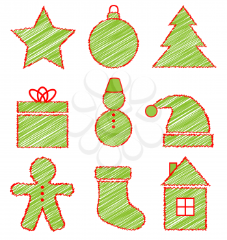 Set of Christmas icons in strokes isolated on white background